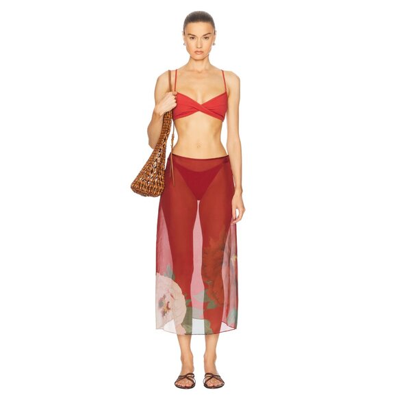 181. SIR. The label Florian Burgundy Layered Midi Skirt $320 EUC Sz 0 / XS - Picture 5 of 6